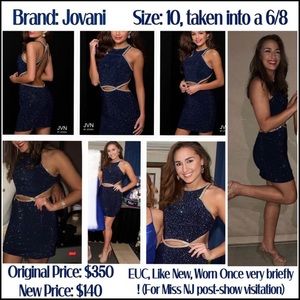 Jovani Navy Blue Formal Cocktail Dress Rhinestone Prom Pageant Homecoming Short